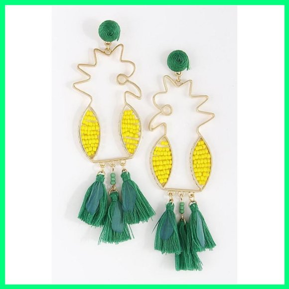 Jewelry - NWT Pineapple Fringe Tassel Beaded Earrings Yellow